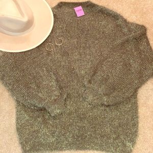 Fuzzy Olive Green Sweater w Gold Sparkle